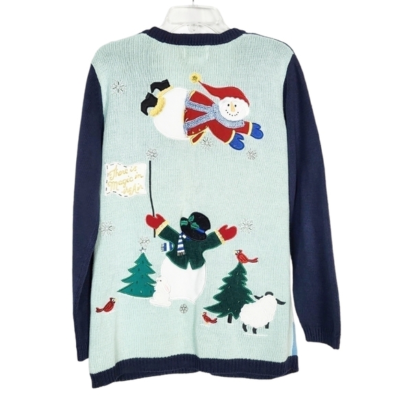 VTG QUACKER FACTORY Snowmen Christmas cardigan ugly sweater - Picture 2 of 6